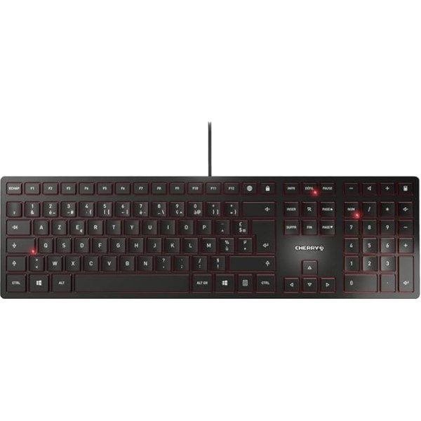 CHERRY KC 6000 SLIM, itin švelnus dizainas, prancūziškas išdėstymas (AZERTY), kabelinė jungtis (USB-A Anschluss), lengvas atspalvis, ilgas tekstas, juodos spalvos