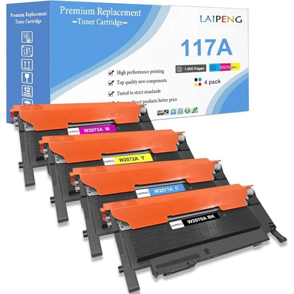 4 spalvų suderinama tonerio kasetė 117A W2070A W2071A W2072A W2073A 1000 puslapių juoda ir 700 puslapių C/M/Y, skirta HP 150a 150w 150nw 150nw MFP 178nw 178nw 178nwg 179fnw 179fwg spausdintuvui su lustu