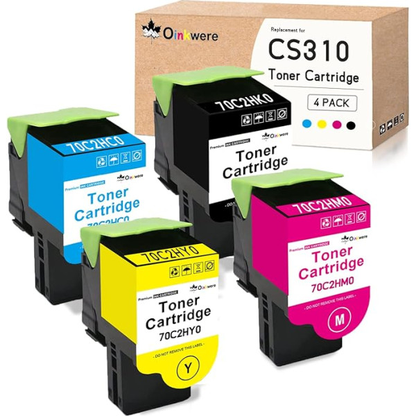 OINKWERE Savietojams CS310 toneris Lexmark CS310n CS310dn CS410n CS410dn CS410dn CS410dtn CS510de CS510dte (4 iepakojumā, BK 4000/CMY 3300 lappuses) 70C2HK0 70C2HC0 70C2HM0 HY0 0 Tonera kasetne