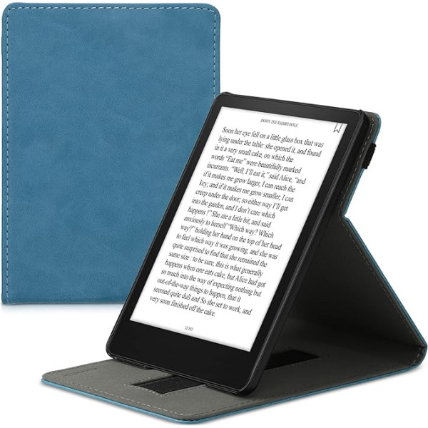 kwmobile Aizsargvāciņš saderīgs ar Amazon Kindle Paperwhite (11. paaudzes - 2021) - E-lasītājs ar siksniņu un statīvu - Petrol Blue