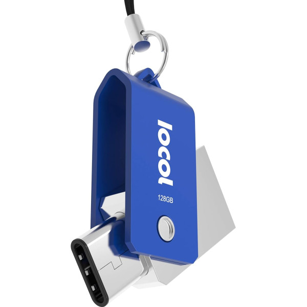 Iocol Twister USB C Stick 128 GB Dual - Функция 2 в 1 > Mini USB 3.0 & Type C < Водонепроницаемый и маленький - Поворотный шарнир из металла идеально подходит для брелок