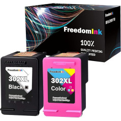 FreedomInk atjaunota saderīga tintes kasetne HP 302XL Deskjet 3630 3632 3634 5230 5220 1110 2130 2134 Envy 4520 4524 4525 4527 Officejet 3830 3831 3833 520 4650 printerim (1 melna, 1 krāsaina)