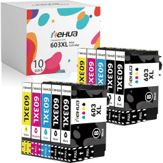 Hehua 603XL tintes kasetne saderīga ar Epson 603 XL saderīga ar Epson XP-2100 XP-2105 XP-3100 XP-3105 XP-4100 XP-4105 Workforce WF-2810 WF-2830 WF-2835 WF-2850 (10 iepakojumi)