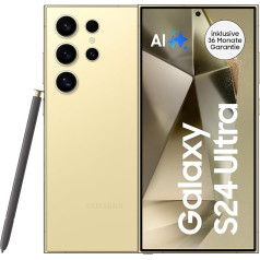 Samsung Galaxy S24 Ultra AI viedtālrunis, Android mobilais tālrunis bez līguma, 12 GB RAM/256 GB atmiņa, 200 MP kamera, S Pen, ilgs akumulatora darbības laiks, titāna dzeltens