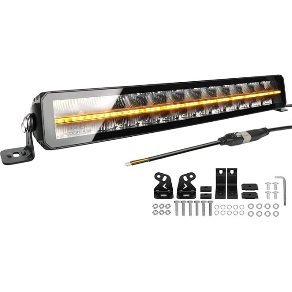 CO LIGHT 22 collu dubultās rindas braukšanas gaismas josla 12 V gaismas josla LED papildu priekšējo lukturu josla Darba gaisma 24 V lukturis Offroad ar baltu dzeltenu pozīcijas gaismu 12000LM automašīnai SUV ECE apstiprinājums