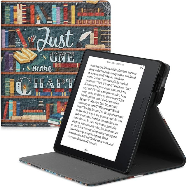 kwmobile Aizsargvāciņš saderīgs ar Amazon Kindle Oasis 10. paaudzes lasāmrīku ar siksniņu un statīvu - daudzkrāsains bibliotēkas motīvs