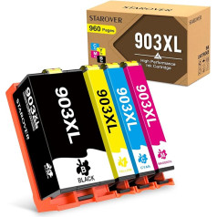 STAROVER STAROVER 903XL 903XL 903XL tintes kasetnes 903XL 903XL 903 XL HP Officejet 6950 HP Officejet Pro 6970 6960 augstas ražības tintes kasetnes melnā, zilā, dzeltenā, magenta, dzeltenā krāsā, 4 gab.