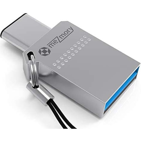 meZmory Mini USB C zibatmiņas karte Dual 128 GB - 2 in 1 funkcija > USB 3.0 un C tipa zibatmiņas karte < Ūdensizturīga, maza un ļoti ātra - izgatavota no metāla, ideāli piemērota atslēgu piekariņiem - zibatmiņas karte USB-C 128 GB