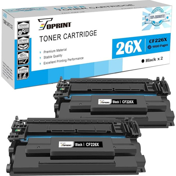 TOPRINT 26x CF226X (26A CF226A) augstas ietilpības 9000 lappušu 2 melnas krāsas saderīgas tonera kasetnes priekš HP Laserjet Pro M402 M402d M402n M402dn M402dw M402dne MFP M426 M426dw M426fdn M426fdn M4266 fddw m426 Mēneši