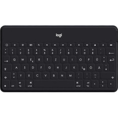 Logitech Keys-to-Go bezvadu planšetdatora tastatūra, Bluetooth, iOS īpašie taustiņi, īpaši viegla un klusa, 3 mēnešu akumulatora darbības laiks, planšetdatoram un viedtālrunim, skandināvu izkārtojums - melna