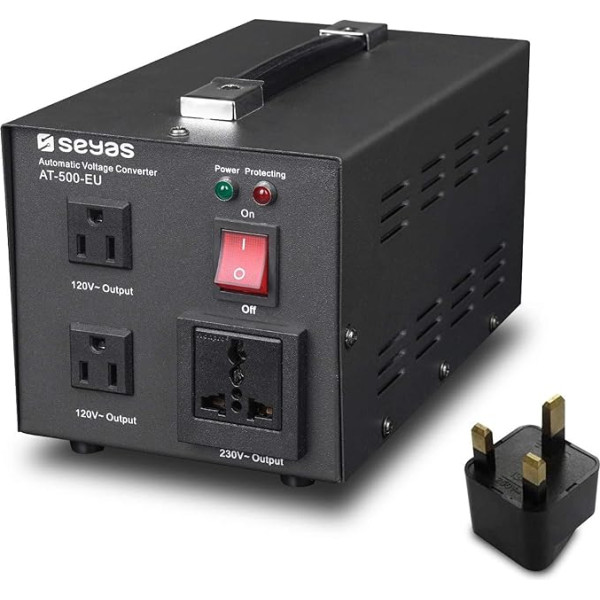 SEYAS 500 W sprieguma pārveidotājs ASV sprieguma pārveidotājs no 220 V uz 110 V transformators ar automātisku paaugstināšanas un pazemināšanas pakāpi un ASV patentu (500 W)