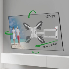 Barkan lange Weiß TV Wandhalterung, 13 - 80 Zoll Schwenkbar / Neigbar / Vollbewegung flach & curved Fernseher TV Halterung, hält bis 50Kg, extra langer Auszug, für LED OLED LCD, Max. VESA 600x400