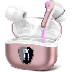 Bluetooth austiņas, bezvadu Bluetooth 5.3 In Ear, 4 ENC trokšņu slāpēšanas mikrofona austiņas, HiFi Stereo dziļi basi, 40H atskaņošanas laiks, LED displejs, IP7 ūdensizturīgas austiņas, skārienvadība, rozā zelts