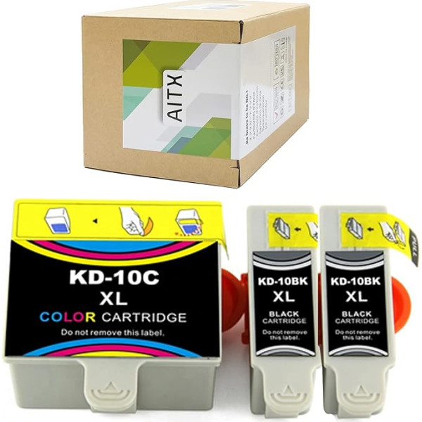 AITX 10B un 10CL kasetnes, saderīgas ar Kodak EasyShare 5100 5300 5500 3250 5250 ESP3 ESP5 ESP7 ESP9 printeriem, XL (2 melnas un krāsainas)