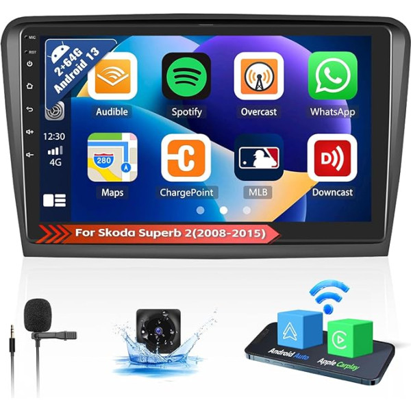 OiLiehu 2G + 64G Android 13 Wireless Carplay Android 2DIN auto radio Skoda Superb 2 (2008-2015) Auto radio ar ekrānu 10,1 collu Atbalsta HiFi/Equalizer/Bluetooth/FM RDS/WiFi/GPS