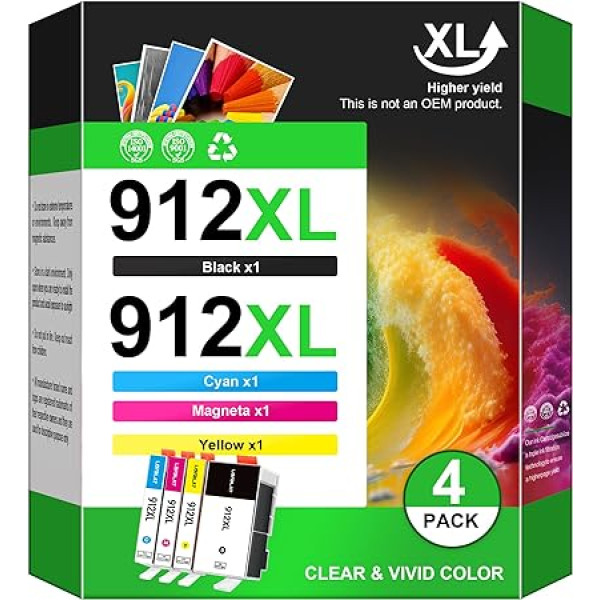 LOFBLAT 912XL 912 XL daugiapakopės spausdintuvų kasetės, skirtos HP kasetėms 912XL, skirtos HP Officejet 8012 8014 8010 8015 HP OfficeJet Pro 8022 8020 8024 8025 (juoda, žydra, purpurinė, geltona, 912XL)