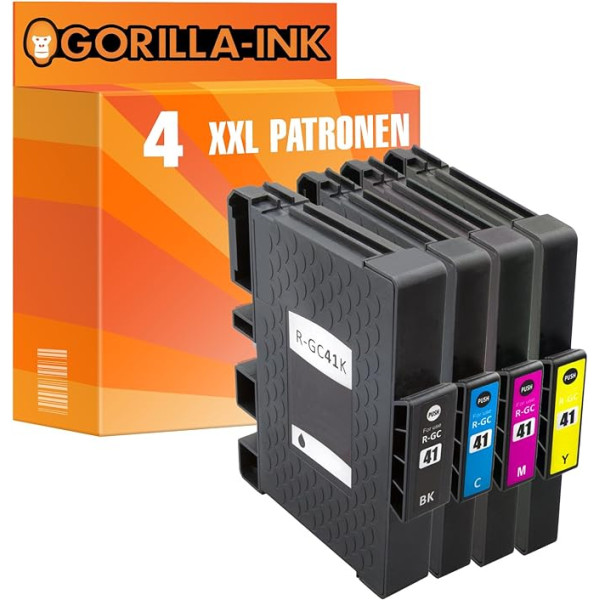 Gorilla® 4 gēla tintes kasetnes XXL saderīgas ar Ricoh GC-41 priekš Aficio SG 3110 dn SG 3110 N SG 3110 SFNw SG 3120 B SF SG 3120 B SFN SG 3120 B SFN SG 3120 B SFNw SG 7100 dn