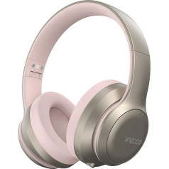 IFECCO Bluetooth austiņas, bezvadu austiņas pāri ausīm ar mikrofonu, salokāmas HiFi stereo bezvadu austiņas ceļošanai, birojam, mobilajam tālrunim, datoram (šampanieša zelta)