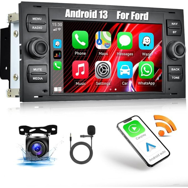 1+32G Android 13 Auto radio ar Carplay Android automašīnai Ford Fiesta Focus Mondeo Galaxy S-Max, Auto radio Bluetooth ar navigāciju 7 collu ekrāns WiFi Hands-Free FM radio atpakaļgaitas kamera