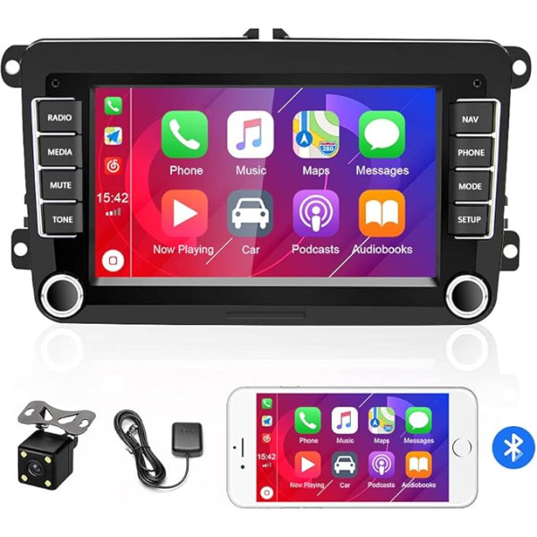 CAMECHO Android 2 DIN auto radio ar GPS navigāciju Carplay Android auto navigācija VW Golf 5 Plus 6 Passat B6 Polo 7 collu skārienjutīgajam ekrānam Bluetooth auto radio WiFi FM radio, ieskaitot atpakaļgaitu