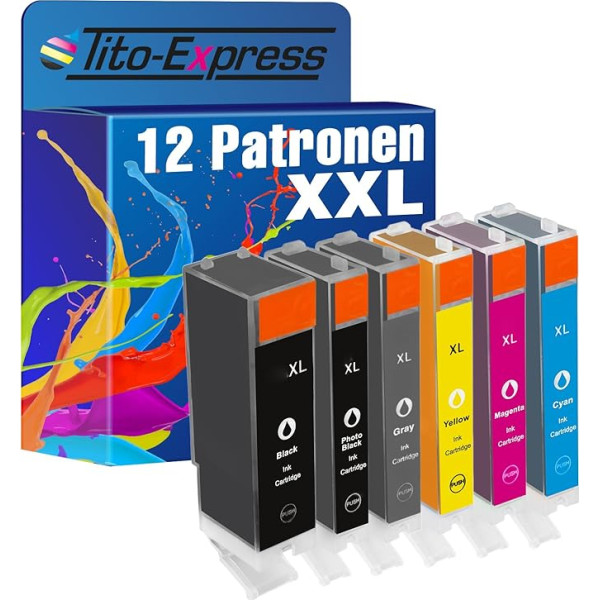 Tito-Express PlatinumSerie 12 spausdintuvų kasetės XXL Tinka Canon PGI-570XL CLI-571XL MG-7750 MG-7751 MG-7752 MG-7753 TS-8040 TS-8050 TS-8051 TS-8052 TS-8053 TS-9044 0 TS-9 050 TS-9055 |