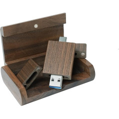 Yaxiny Walnut Wood Box USB C Flash Drive 32 GB 1 Piece, OTG USB C Pen Drive, USB 3.0 and USB C Flash Drive, Type C Memory Stick for USB A + USB C Android Smartphone