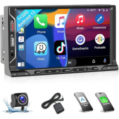 Podofo Auto radio Double DIN ar bezvadu Apple Carplay Android Bluetooth, Android 13 Auto radio 2 DIN ar 7 collu skārienjūtīgo ekrānu ar WLAN GPS FM/RDS + atpakaļgaitas kamera