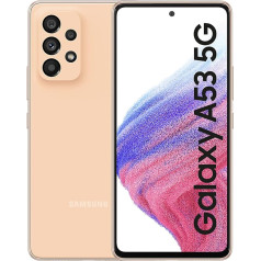 Samsung Galaxy A53 5G Android viedtālrunis, Infinity-O FHD+ displejs 6,5 collas¹, 6 GB RAM un 128 GB iekšējās atmiņas, paplašināma², 5000 mAh akumulators, persiku apelsīnu krāsā