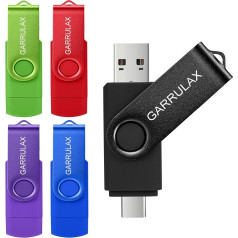 GARRULAX USB Flash Drive, 2 in 1 OTG Type C USB 2.0 Rotating Memory Stick Date Memory Stick Pendrive Thumb for Android Smartphones Macbook Tablets PC (Mixed Colors, 32GB)