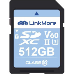 LinkMore SD karte 512GB, XV26 SDXC atmiņas karte, UHS-II SD karte, U3, V60, atmiņas karte kamerai 8K, 4K video, līdz 250MB/s lasīšanas un 160MB/s rakstīšanas ātrums