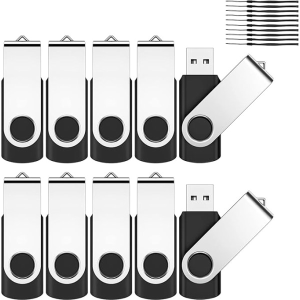 1GB 10 gab USB 2.0 rotējošais zibatmiņas disks datu glabāšanai USB zibatmiņas disks ar virvi (daudzkrāsains), 10 Nero