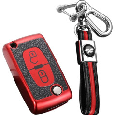 KUNIO Flip Key Case Piemērots Citroen C1 C2 C3 C4 Boxer Piemērots Peugeot 207 307 407 308 1007 3008 5008 TPU ādas tekstūras auto atslēgu futrālis atslēgu futrālis atslēgu vāciņš 2 pogas sarkans