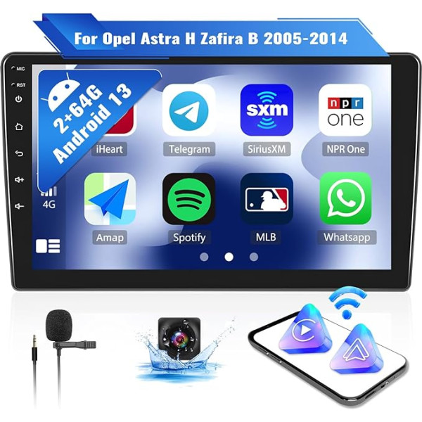 OiLiehu 2G + 64G Android 13 Double DIN Radio Apple Carplay Android automašīnai Opel Astra H Zafira B 2005-2014 Autoradio ar 9 collu ekrānu Atbalsta Ekvalaizers/Bluetooth/FM RDS/WiFi/GPS