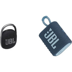 JBL Clip 4 Bluetooth skaļrunis melnā krāsā - ūdensnecaurlaidīgs, pārnēsājams mūzikas skaļrunis ar praktisku karabīni un GO 3 neliela Bluetooth skaļruņa modulis zilā krāsā, 1 gab. iepakojumā