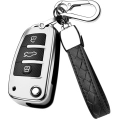 HIBEYO Auto atslēgu TPU futrālis piemērots Audi aizsardzības atslēgu kastītei Audi A1 A3 S3 A4 S4 RS4 A6 S6 S6 RS6 Q7 TT TTS R8 3 pogas Flip Key tālvadības pults atslēgu futrālis oglekļa šķiedras sudraba krāsā