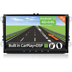 YUN TX [4GB + 64GB] Android 12 autoradio VW Passat/Golf/Skoda/Sēdeklis-2 Din-[Integrēts bezvadu CarPlay/Android Car/DSP/GPS]-IPS 2.5D 9 collu kamera + MIC-DAB/Stūres rata vadība/360