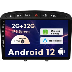 SXAUTO Android 12 IPS autoradio Peugeot 308/408 (2010-2016) - Iebūvēts CarPlay / Android Car - Bez atpakaļskata kameras - 2G + 32G - Vadāms no stūres DAB Fast Boot WiFi Split Screen - 2 DIN 9