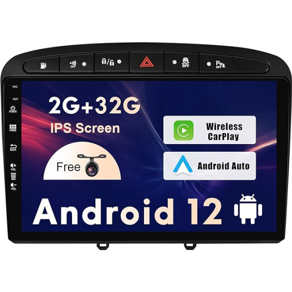 SXAUTO Android 12 IPS autoradio Peugeot 308/408 (2010-2016) - Iebūvēts CarPlay / Android Car - Bez atpakaļskata kameras - 2G + 32G - Vadāms no stūres DAB Fast Boot WiFi Split Screen - 2 DIN 9