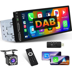 Hikity DAB Autoradio 1Din Wireless Carplay Android Automit Bildschirm 6.9 Zoll Touchscreen 1Din Radio Bluetooth mit Bluetooth-Freisprecheinrichtung FM AUX 2USB SWC Mirror Link Rückfahrkamera