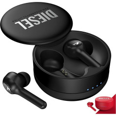 Diesel True Wireless austiņas, In-Ear Bluetooth austiņas ar 32 stundu atskaņošanas laiku, bezvadu uzlādes korpuss, ūdensizturīgas, LED akumulatora indikators, saderīgas ar iPhone un Android, melnas krāsas