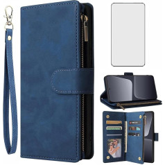 Asuwish Mobilais telefona futrālis priekš Xiaomi 13 Pro Case with Film, Screen Protector and Card Slot, Foldable Leather Wallet Stand Mi 13Pro 5G Zip Mobilais telefona futrālis Maciņš Mobilais telefons Korpusi Aizsargapvalks