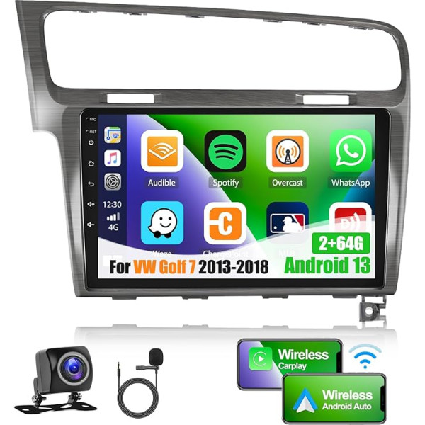 CAMECHO 2+64G Android 12 auto radio VW Golf 7 2013-2018 ar Carplay/Android Car, 10,1 collu ekrāns Double DIN radio ar satelītnavigāciju HI-FI GPS WiFi Bluetooth SWC FM/RDS radio + AHD aizmugures skata kamera