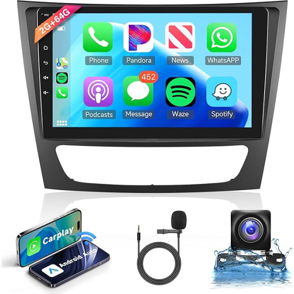 2+64G Wireless Carplay Android Autoradio 2 Din für Mercedes Benz E/G/CLK/CLS Class W209 W211 W219 W463 2002-2010 9 Zoll Autoradio Android Auto Navi GPS WIFI Mirror Link Bluetooth FM/RDS Rückfahrkamera