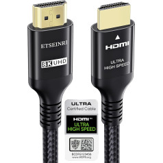 Etseinri 8K 4K HDMI 2.1 Cable 5M, Certified 48Gbps Ultra High Speed HDMI Cable 4K 120Hz 8K 60Hz 10K eARC HDCP 2.2&2.3 Dynamic HDR Dolby Atmos Compatible with PS5 Xbox HDTV Monitor