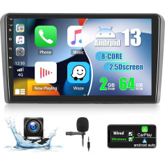 CAMECHO 2G + 64G Android 13 Double DIN radio 9 collu ekrāns Audi A3 RS3 S3 2008-2012 Android Car Apple Carplay radio ar aizmugures skata kameru, Bluetooth navigāciju WiFi Mirror Link EQ DSP FM/RDS