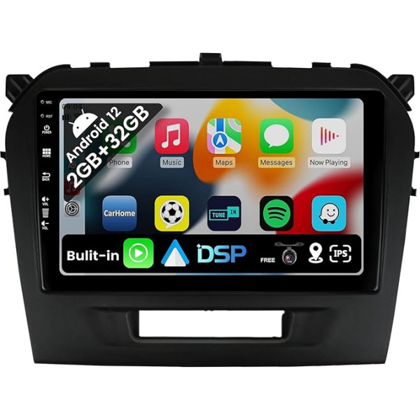 BXLIYER Android 12 IPS Auto Radio piemērots Suzuki Vitara (2014-2020) - Iebūvēts CarPlay Android Car - Bezmaksas atpakaļgaitas kamera - 2G + 32G - 9 collu 2 DIN - DSP DAB stūres vadības WiFi Fast Boot