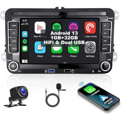 1G+32G SIXWIN Android 13 Autoradio für VW Golf 5 6 mit Wireless Apple Carplay Android Auto HiFi,7 Zoll HD Bildschirm mit WiFi FM/RDS Radio Dual USB SWC + Rückfahrkamera Mic