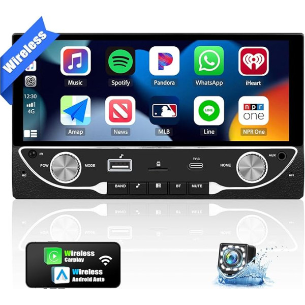 CAMECHO 2 Din Autoradio Wireless Carplay Android Auto, 6,86 Zoll Touchscreen Auto Radio Stereo Doppel Din mit Mirror Link Bluetooth Freisprecheinrichtung FM Radio Type-C/AUX/TF/USB SWC+Rückfahrkamera