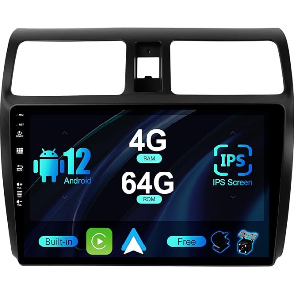 SXAUTO Android 12 IPS Autoradio Passt für Suzuki Swift (2005-2016) - Eingebaut Carplay/Android Auto/DSP - LED Kamera + MIC - 4G+64G - DAB 360-CAM Lenkradsteuerung Fast-Boot WiFi - 2 Din 10.1 Zoll