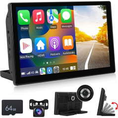 Auometo Wireless Carplay&Android Auto Tragbare Autoradio,9 Zoll IPS Touchscreen mit Bluetooth/AUX/FM-Transmitter/Mirror Link/ADAS/DVR+4KFront-Kamera+1080PRückfahrkamera